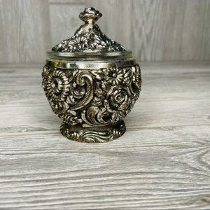 Vintage Harrison Fisher HF-0917 Silver Plated Floral Sugar Condiment Jelly Jar